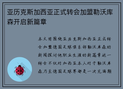 亚历克斯加西亚正式转会加盟勒沃库森开启新篇章